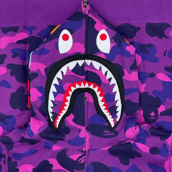 BAPE Color Camo Shark WGM Hoodie Sweatshirt Purple | A Bathing Ape - Picture 4 of 13